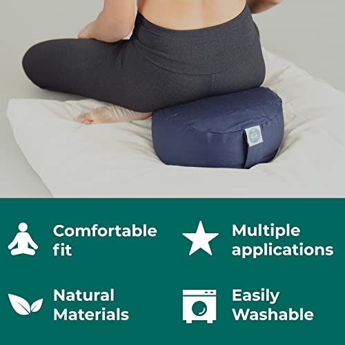 Present Mind Cojines Redondos de Yoga Extra Altos (20 cm) - Azul Oscuro - Zafu de Yoga – Cojín de Suelo Alto para Yoga y Meditación – Yoga Accesorios Hechos en la UE – Funda Lavable - 100% Natural