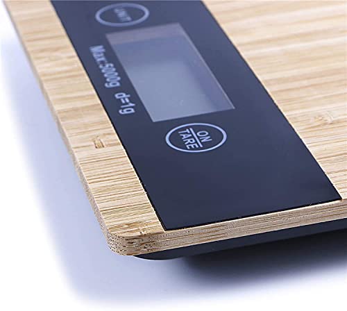 PRITECH - Báscula Digital para Cocina de Bambú,Peso máximo 5Kg y Alta precisión, Auto Apagado y Función de Tara. Pantalla LCD, Carcasa de Bambú.