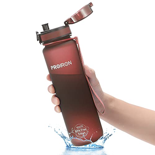 PROIRON Botella de Agua 500ml para Niños, Deporte, Escuela- Botella Agua de Tritan con Filtro, A Prueba de Fugas, sin BPA (Rojo Oscuro)