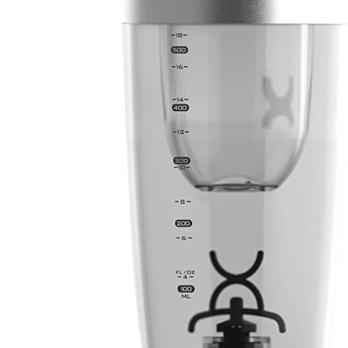 PROMiXX Botella Pro Shaker | Recargable, potente para batidos de proteínas suaves, incluye almacenamiento de suplementos, sin BPA, taza de 600 ml (plata blanco/gris)