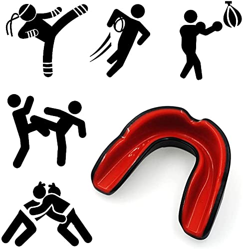 Protector bucal niños/Protector de Goma – para Boxeo, MMA, Rugby, Muay Thai, Hockey, Judo, Karate Artes Marciales y Todos los Deportes de Contacto Incluye Caja higiénica (Negro Rojizo)