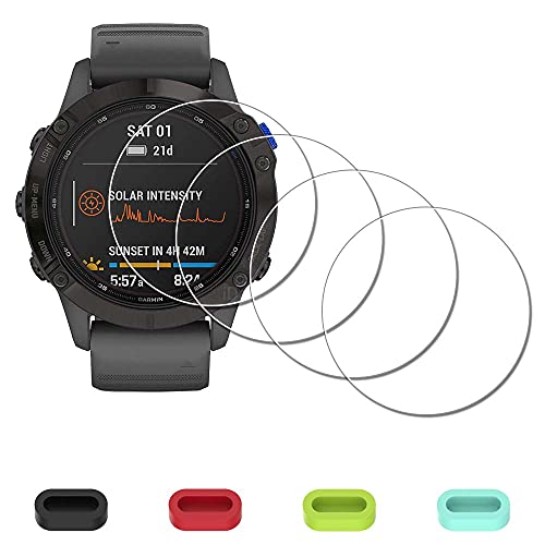 Protector de pantalla para Garmin fenix 6/6 Pro Multisport GPS Watch + tapones de silicona antipolvo, vidrio templado iDaPro sin burbujas