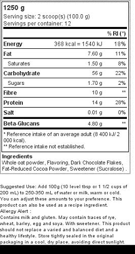 Prozis Oatmeal - Cereales Repletos de Proteínas, Hidratos de Carbono de Alta Calidad y Fibras Saciantes - Sabor Pepitas de chocolate - 1250 g