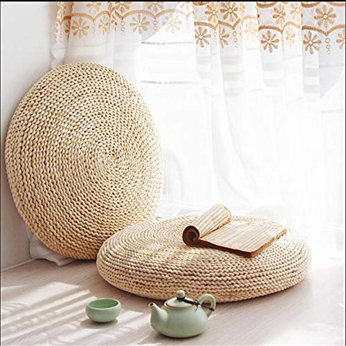 Puf de paja natural Tatami Futón de punto redondo cojín de asiento Tatami Cojín de piso de silla de meditación suave Esterillas de yoga para balcón, sala de estar, jardín (40 cm)