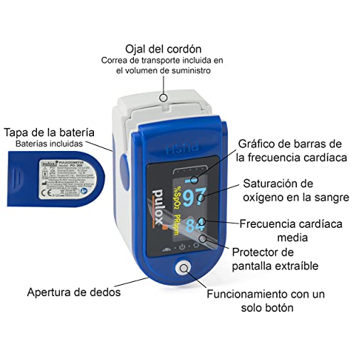 Pulox PO-200A Oxímetro de pulso con función de alarma y tono de pulso, incluye accesorios