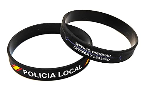 Pulsera de Goma de Silicona Gruesa con diseño de Policía Local, Servicio, Dignidad, Entrega y Lealtad - 1 Unidad