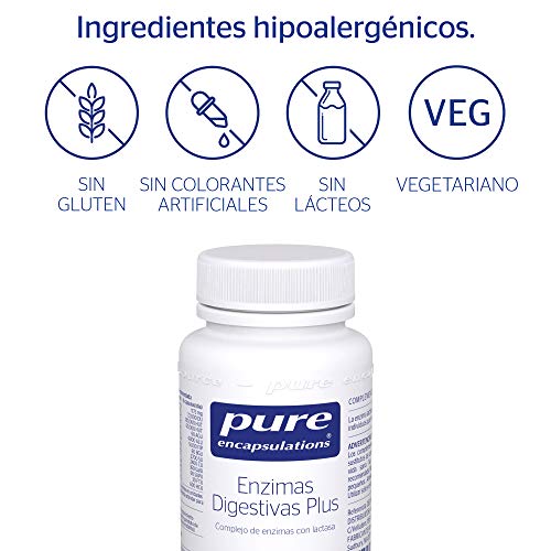 Pure Encapsulations - Enzimas Digestivas Plus - Complejo de Enzimas con Lactasa - Soporte en la Digestión de Proteínas, Grasas, Fibras Vegetales y Lácteos - 90 Cápsulas Vegetarianas