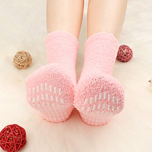 QKURT 5 pares de calcetines mullidos, calcetines de invierno con zapatillas, calcetines de cama difusos, calcetines cómodos para dormir, calcetines cálidos, calcetines de casa para mujeres y niñas