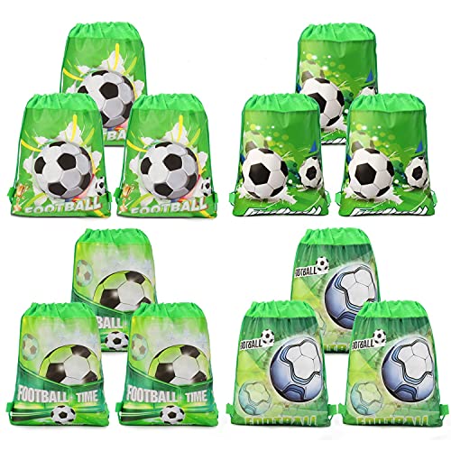 Qpout Bolsas de fútbol 12 Piezas Bolsas con cordón Mochila de fútbol Niños Fiesta de cumpleaños Favores Suministros Bolsas de Regalos para niños Niñas Niños pequeños