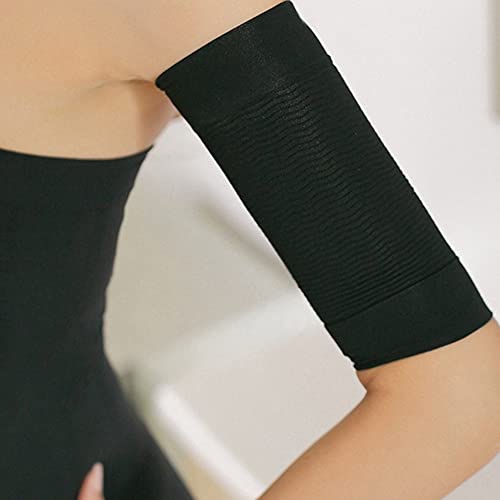QUUPY 2 pares de mangas de compresión para adelgazar y adelgazar para el brazo para las mujeres, pérdida de peso, moldeador de brazo superior ayuda a perder grasa en el brazo (negro + color de piel)