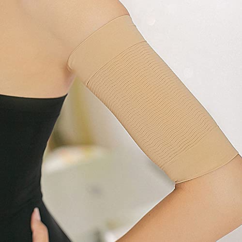 QUUPY 2 pares de mangas de compresión para adelgazar y adelgazar para el brazo para las mujeres, pérdida de peso, moldeador de brazo superior ayuda a perder grasa en el brazo (negro + color de piel)