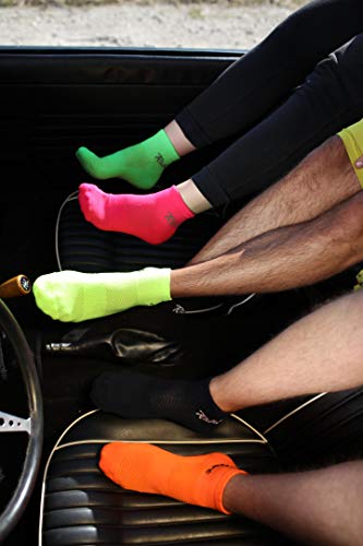 Rainbow Socks - Hombre Mujer Calcetines de Deporte Neon - 4 Pares - Naranja Verde Naranja Rosa - Talla UE 36-38