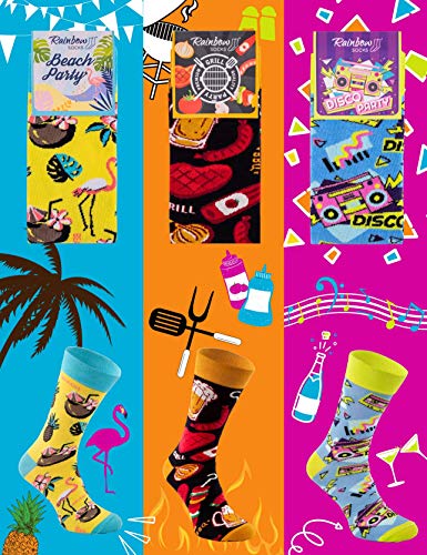 Rainbow Socks - Hombre Mujer Divertidos Altos Calcetines Party - 3 Pares - Flamingo Grill Disco - Talla 36-40