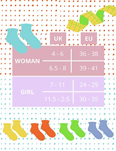 Rainbow Socks - Mujer Niñas Calcetines de Algodón con Volantes - 3 Paar - Pistacho, Salmón Oscuro, Amarillo - Talla 30-35