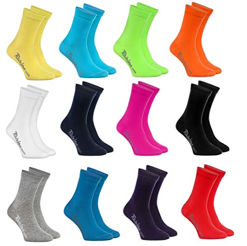 Rainbow Socks - Niños y Niñas - Calcetines de Algodón - 12 Pares - Multicolor - Talla 24-29