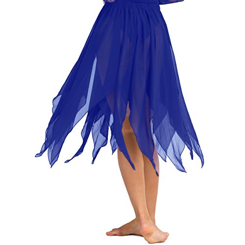 ranrann Asimétrica Falda de Ballet para Mujer Irregular Chifón Vestido de Danza del Vientre Cintura Elástica Falda de Latín Tango Flamenco Dancewear Azul One_Size