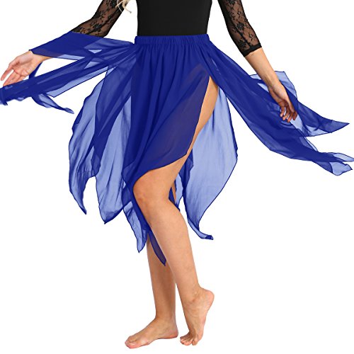 ranrann Asimétrica Falda de Ballet para Mujer Irregular Chifón Vestido de Danza del Vientre Cintura Elástica Falda de Latín Tango Flamenco Dancewear Azul One_Size
