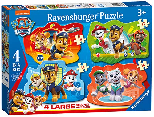 Ravensburger - Paw Patrol - 4 Puzzle Forma Gigante, Edad Recomandada 3+ años, 10-12-14-16 Piezas - Dimensiones caja: 35 x 25 x 0.2 cm
