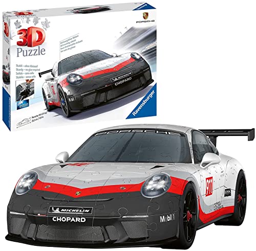 Ravensburger - Puzzle 3D, Puzzle 3D Porsche 911 GT3 Cup, Edad Recomendada 10+, 108 piezas de puzle de plástico numeradas + 28 accesorios + instrucciones - Dimensiones: 8,00 cm x 25,10 cm x 11,10 cm