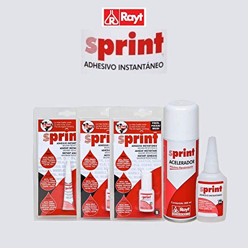 Rayt 627-80 Sprint Adhesivo instantáneo de cianoacrilato con Pincel, uniones rápidas y súper Resistentes en Segundos. Plástico, Caucho, Goma, Metales, Porcelana, 8gr