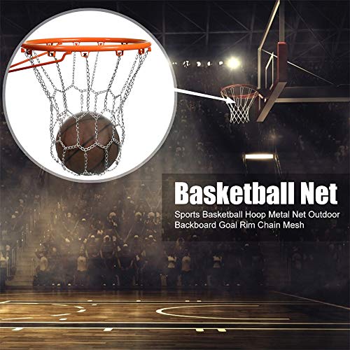 Red de baloncesto de la cadena metálica de servicio pesado con 12 ganchos, planchado de zinco duradero sin rebabas, aro baloncesto estándar en forma, fácil instalar, para gimnasio corte al aire libre
