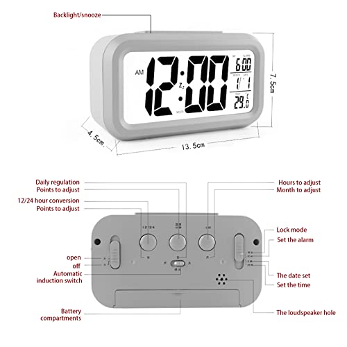 Reloj Despertador Digital, Jsdoin LED Pantalla Reloj Alarma Inteligente con Temperatura, Sensor de Brillo, 12/24 Horas, Función Snooze y Alarma para Dormitorio, Hogar, Oficina, Cocina