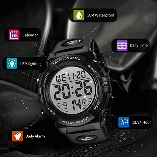 Relojes, Reloj Digital para Hombres, 50M Cronógrafo Impermeable para Exteriores Relojes Deportivos para Hombres con retroiluminación LED y Alarma Azul