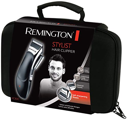 Remington Máquina de Cortar Pelo Stylist - Cortapelos con Cable e Inalámbrico, Cuchillas de Cerámica, 8 Peines, 40 min Autonomía, Negro - HC363C