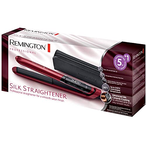 Remington Plancha de Pelo Silk - Cerámica, Digital, Placas Flotantes Extralargas, Resultados Profesionales, Rojo - S9600