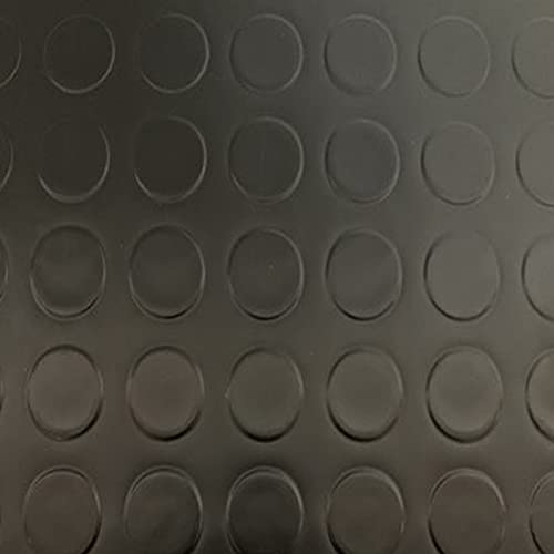 Revestimiento de Caucho Antideslizante | Suelo de Goma PVC Negro 1mm Diseño Botones (100_x_250 CM)