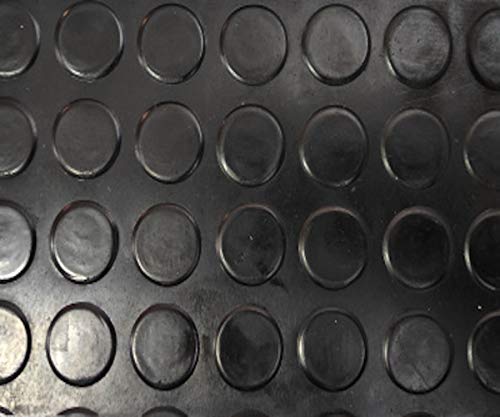 Revestimiento de Caucho Antideslizante | Suelo de Goma PVC Negro 3mm Diseño Botones (100_x_500 CM)