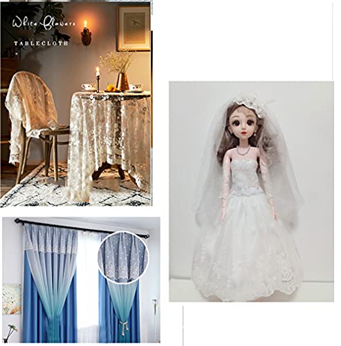 Ribete de encaje bordado de 2 yardas vintage, cinta decorativa de encaje para coser, velo de novia, vestido de boda, decoración, 32 cm de ancho, color blanco