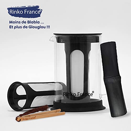 Rinko France | Pack jarra de agua filtrante de 1,5 litros con un Binchotan de bambú natural gratuito | carbón activo 100 % orgánico, purificación natural del agua potable del grifo, antimalvovo/polvo