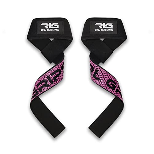 RL Grips™ Classic Straps C1, correas de levantamiento de pesas, straps powerlifting, correas de agarre, correas para peso muerto, straps de entrenamiento (ROSA)