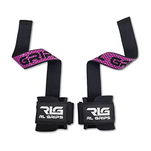 RL Grips™ Wrist Straps W2, correas de levantamiento de pesas con muñequera, straps powerlifting, correas de agarre, correas para peso muerto, straps de entrenamiento (ROSA)