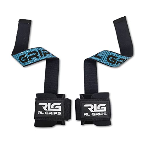 RL Grips™ Wrist Straps W2, correas de levantamiento de pesas con muñequera, straps powerlifting, correas de agarre, correas para peso muerto, straps de entrenamiento (AZUL)