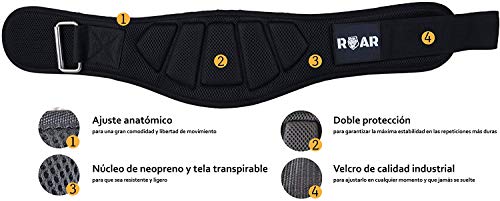 Roar® Cinturón musculación para Entrenamiento de Levantamiento de Peso Powerlifting Halterofilia Pesas Gimnasio (Negro,XS)