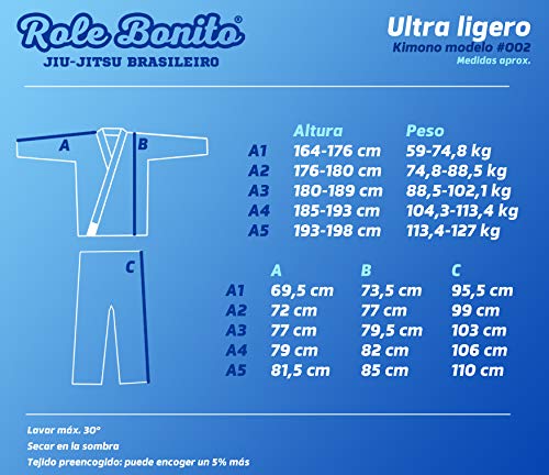 Role Bonito Kimono Azul Oscuro Navy Ultra Ligero para Jiu-Jitsu Brasileño (BJJ) Talla A4