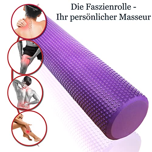 Rollo de fascia suave para el tratamiento del dolor de fascia por auto masaje; Rodillo de masaje, Ø9.5cm x43cm violeta; Dispositivo de entrenamiento profesional para masaje de puntos gatillo,