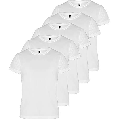 ROLY Camiseta Hombre (Pack 5) Deporte | Camiseta Técnica para Fitness o Running | Transpirable (Blanco, L)