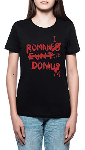 Romanes Eunt Domus Mujer Camiseta Cuello Redondo Negro Manga Corta Tamaño L Women's Black T-Shirt Large Size L
