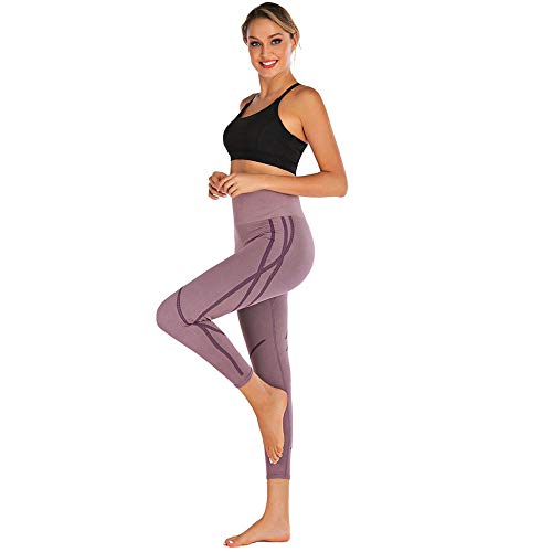 Ropa De Running Yoga Fitness Pantalones Deportes Melocotón Caderas Medias Líneas Elásticas Dinámicas Altas @ Púrpura_Xl