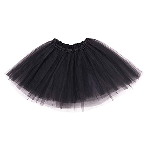 Ruiuzioong Falda de tutú para adolescentes para adultos, clásica, elástica de 4 capas, tutú de tul para fiestas de vestir, baile de ballet (negro)