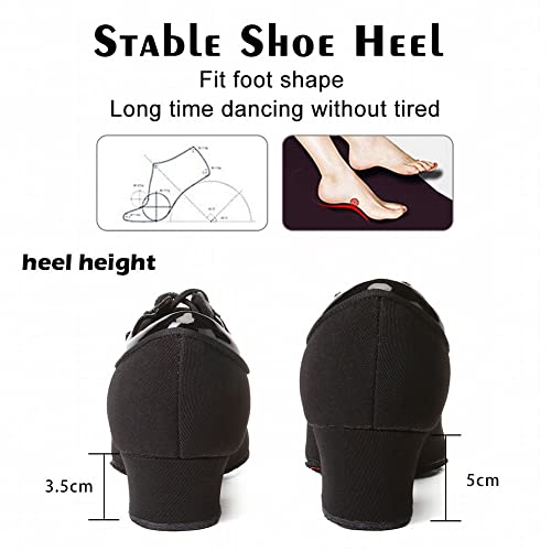 RUYBOZRY Zapatos de Baile Moderno de tacón bajo de para Mujer y Hombre Zapatos de práctica de Baile Latino con Cordones,601-Negro-2MD-5.5,EU40