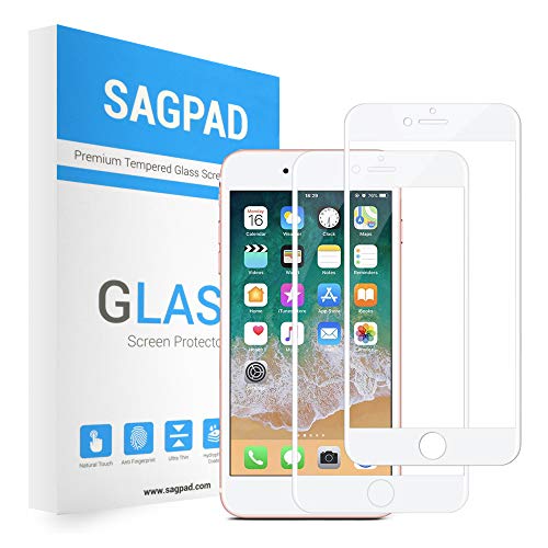 SAGPAD [2 Piezas] Cristal Templado para iPhone 7 Plus/ 8 Plus, Cubierta Completa Vidrio Templado 9H Protector Pantalla Premium, Anti-Huella Digital, Anti-Burbujas par 8 Plus / 7 Plus (Blanco)