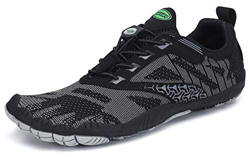 SAGUARO Hombre Mujer Barefoot Zapatillas de Trail Running Zapatos Minimalista de Deporte Cómodas Ligeras Calzado de Correr en Montaña, Negro 42 EU