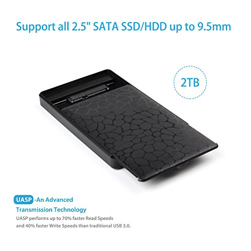 SALCAR Caja con USB 3.0 para Disco Duro Externo HDD de 2.5'' Carcasa para SATA I SATA II SATA III HDD y SSD de 9,5 mm 7 mm 2.5 Pulgadas, Optimizado para SSD, No Requiere Herramientas