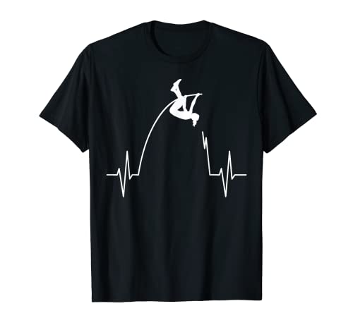 Saltador de barra con barra de salto y línea de latido cardíaco. Camiseta