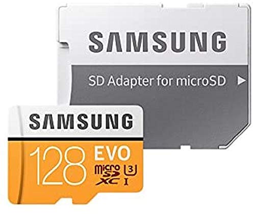 Samsung MicroSDXC EVO - Tarjeta de Memoria (MicroSDXC EVO, 128 GB, MicroSDXC, Clase 10, 100 MB/s, UHS-I, IPX7), Naranja/Blanco