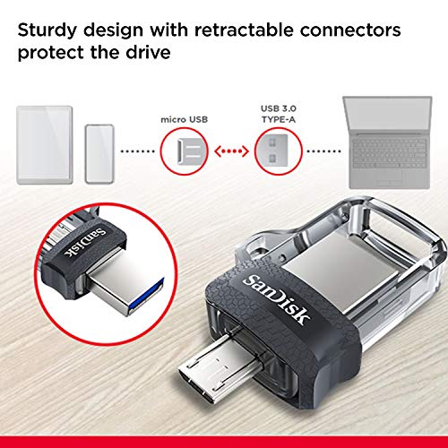 SanDisk Ultra Dual m3.0 - Unidad Dual con conector micro-USB en un extremo y un conector USB 3.0, 32 GB